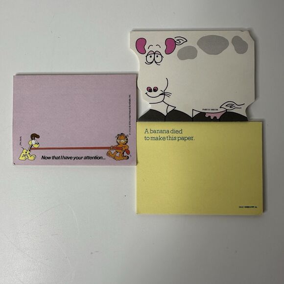 3 Vintage Post It Note Pads Cow Garfield Banana Partially Used 4x3" - Picture 14 of 15